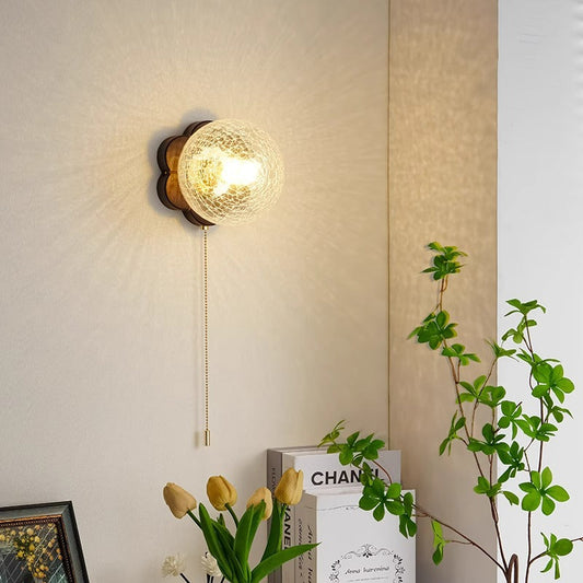 French – 1-Light Ash Wood & Glass with Flower-Shaped Base