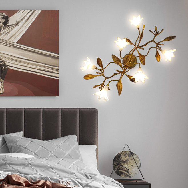 Creative Flower Wall Sconce – 6-Light Copper & Crystal Lamp
