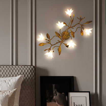 Creative Flower Wall Sconce – 6-Light Copper & Crystal Lamp