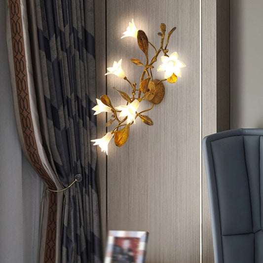 Creative Flower Wall Sconce – 6-Light Copper & Crystal Lamp