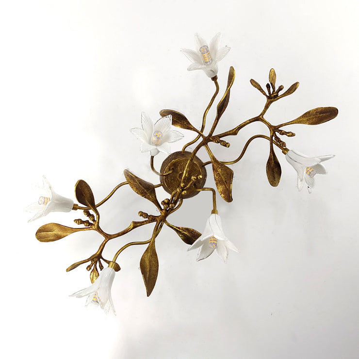 Creative Flower Wall Sconce – 6-Light Copper & Crystal Lamp