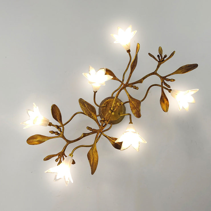 Creative Flower Wall Sconce – 6-Light Copper & Crystal Lamp