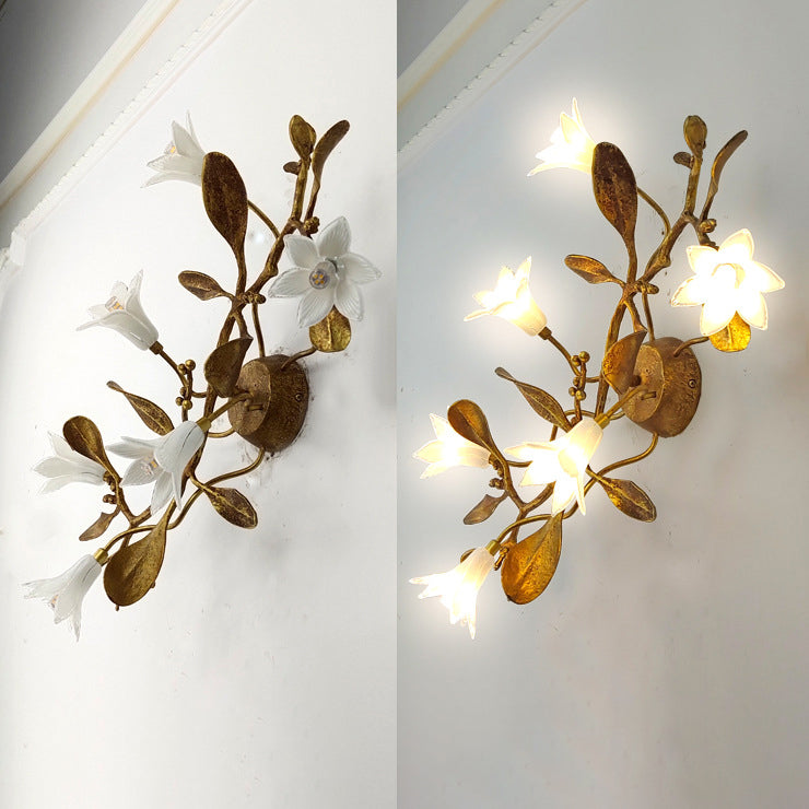 Creative Flower Wall Sconce – 6-Light Copper & Crystal Lamp