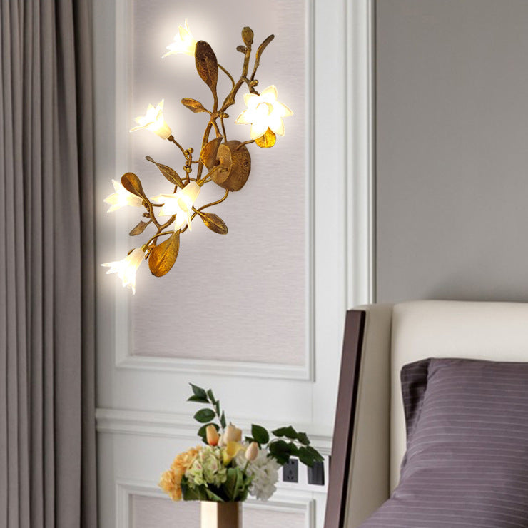 Creative Flower Wall Sconce – 6-Light Copper & Crystal Lamp