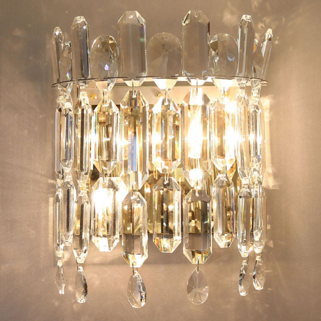 Wall Sconce – 2-Light Metal & Crystal Water Drop Lamp