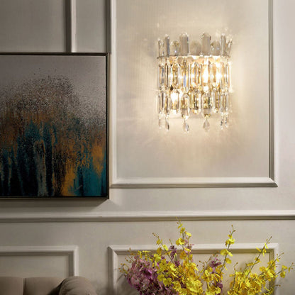 Wall Sconce – 2-Light Metal & Crystal Water Drop Lamp