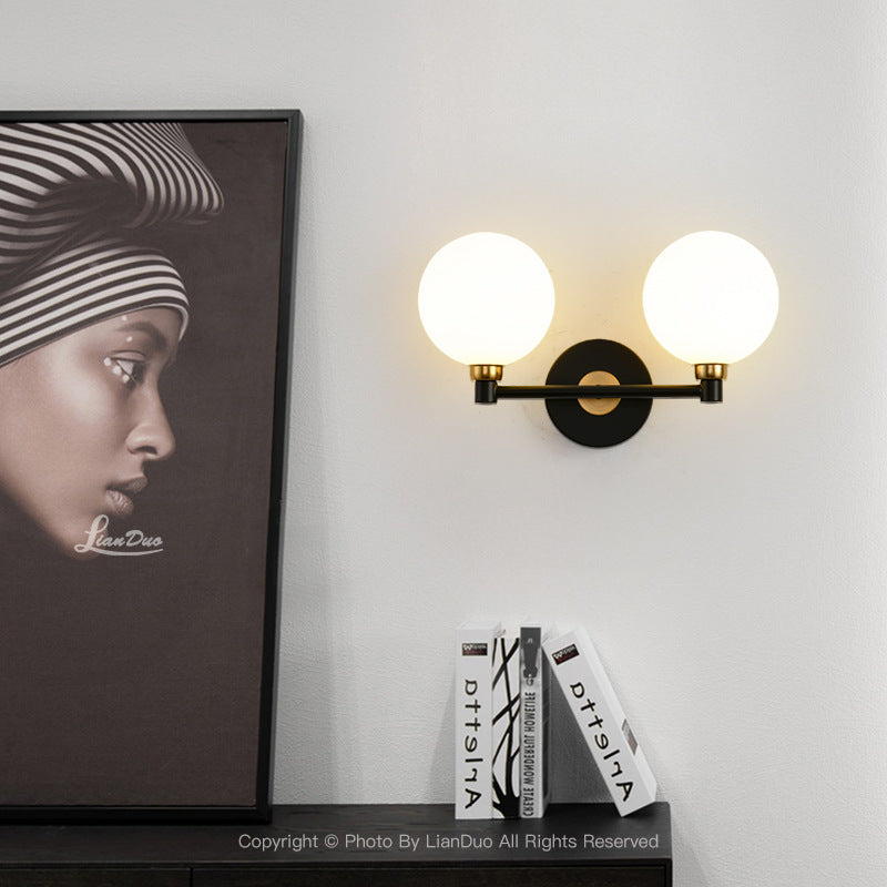 Minimalist Wall Sconce – 2-Light Iron & Glass Globe Lamp