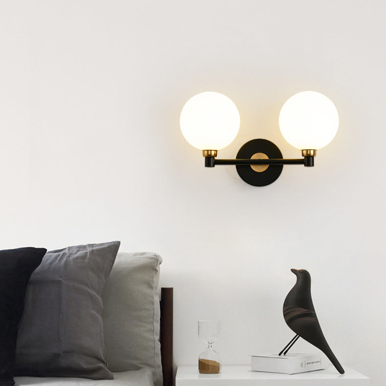 Minimalist Wall Sconce – 2-Light Iron & Glass Globe Lamp