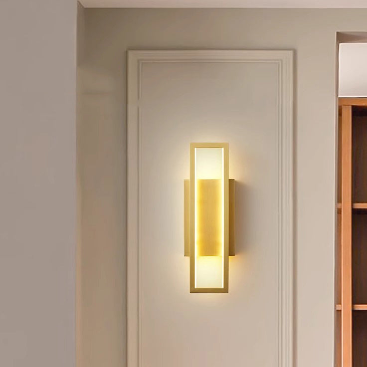 Modern Minimalist Wall Sconce – Rectangular Copper LED Lamp