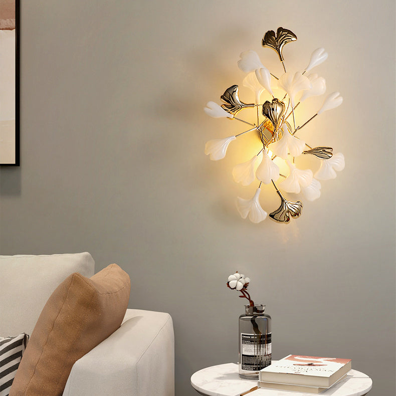 Art Deco Wall Sconce – 2/3-Light Ceramic Ginkgo Biloba Lamp