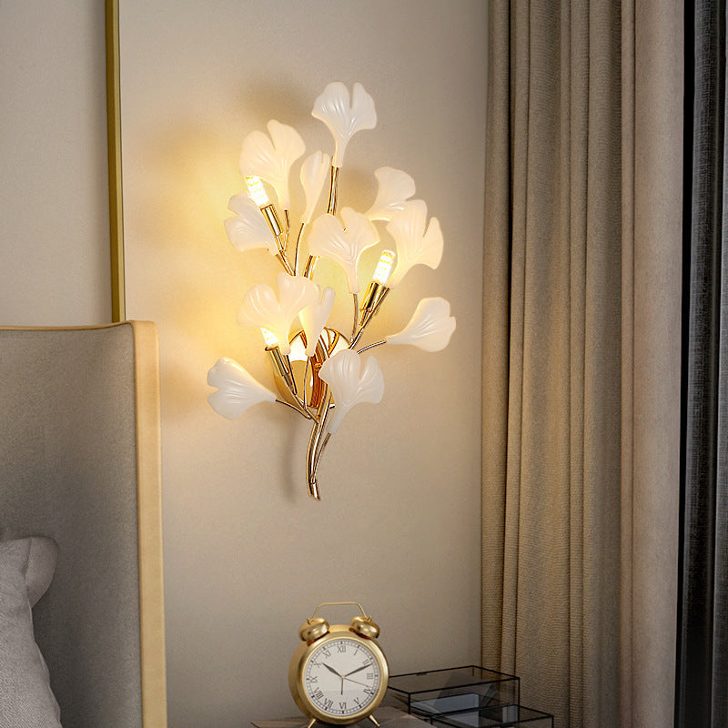 Art Deco Wall Sconce – 2/3-Light Ceramic Ginkgo Biloba Lamp