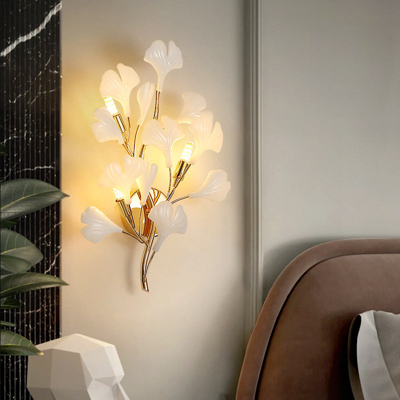 Art Deco Wall Sconce – 2/3-Light Ceramic Ginkgo Biloba Lamp