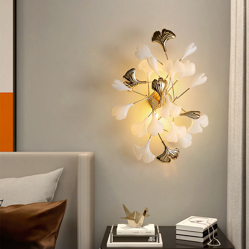 Art Deco Wall Sconce – 2/3-Light Ceramic Ginkgo Biloba Lamp
