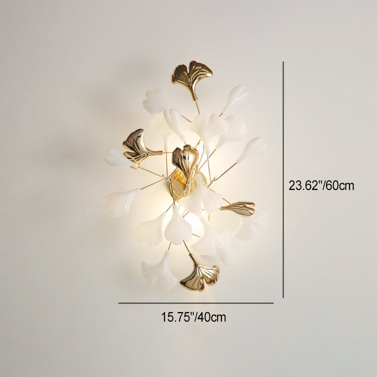 Art Deco Wall Sconce – 2/3-Light Ceramic Ginkgo Biloba Lamp