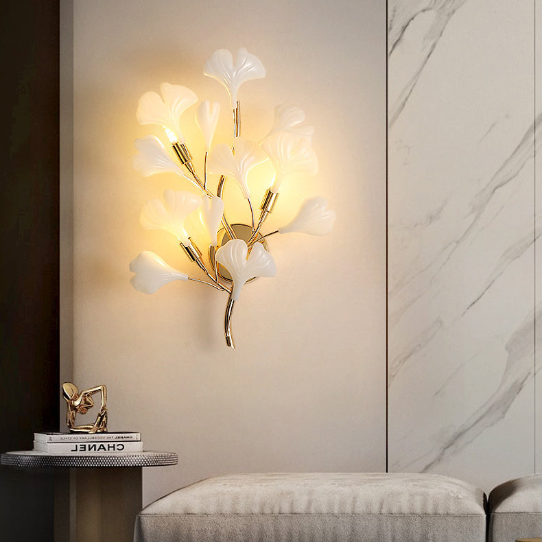Art Deco Wall Sconce – 2/3-Light Ceramic Ginkgo Biloba Lamp