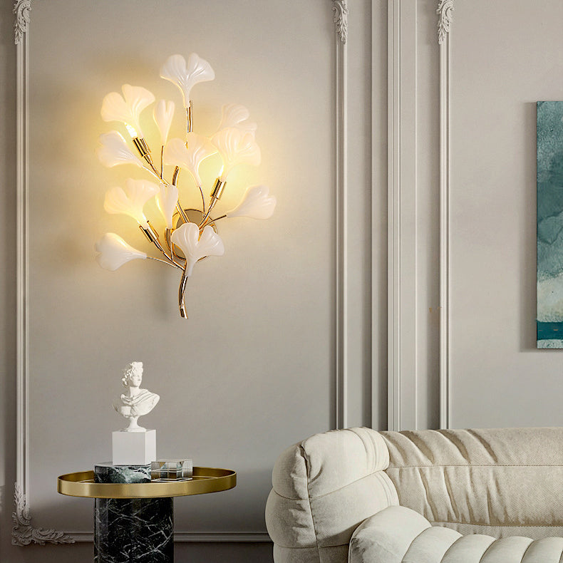 Art Deco Wall Sconce – 2/3-Light Ceramic Ginkgo Biloba Lamp