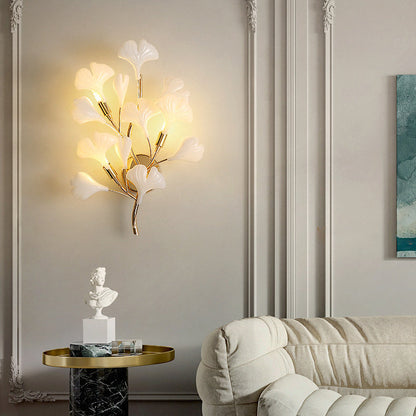 Art Deco Wall Sconce – 2/3-Light Ceramic Ginkgo Biloba Lamp
