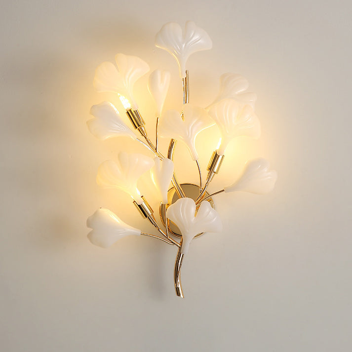 Art Deco Wall Sconce – 2/3-Light Ceramic Ginkgo Biloba Lamp