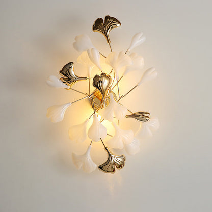 Art Deco Wall Sconce – 2/3-Light Ceramic Ginkgo Biloba Lamp