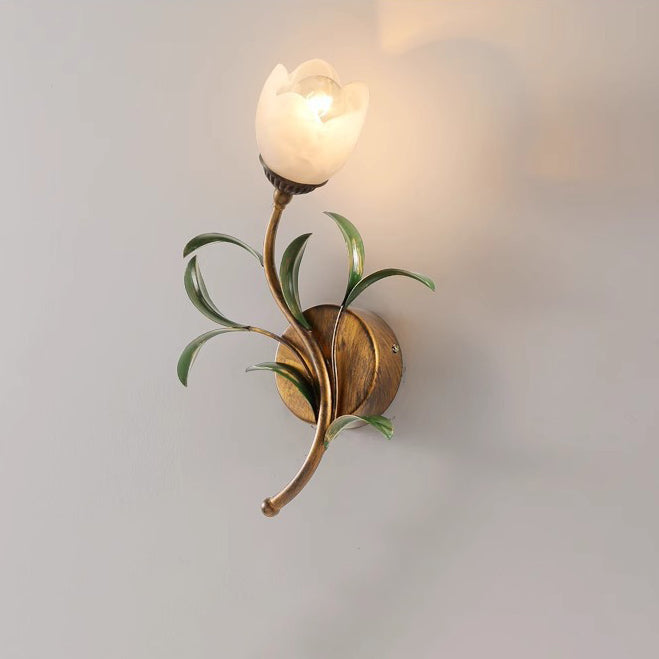French Flower Wall Sconce – 1/2-Light Iron & Glass Lamp