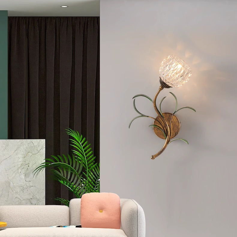 French Flower Wall Sconce – 1/2-Light Iron & Glass Lamp