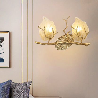 Wall – 2-Light Copper Leaves Lamp with Tree Branch Base