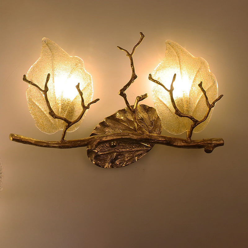 Wall – 2-Light Copper Leaves Lamp with Tree Branch Base