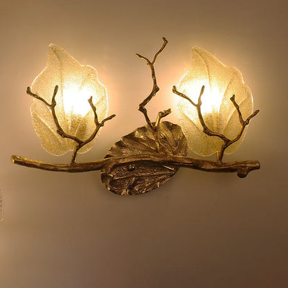 Wall – 2-Light Copper Leaves Lamp with Tree Branch Base