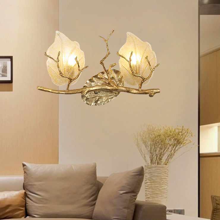 Wall – 2-Light Copper Leaves Lamp with Tree Branch Base