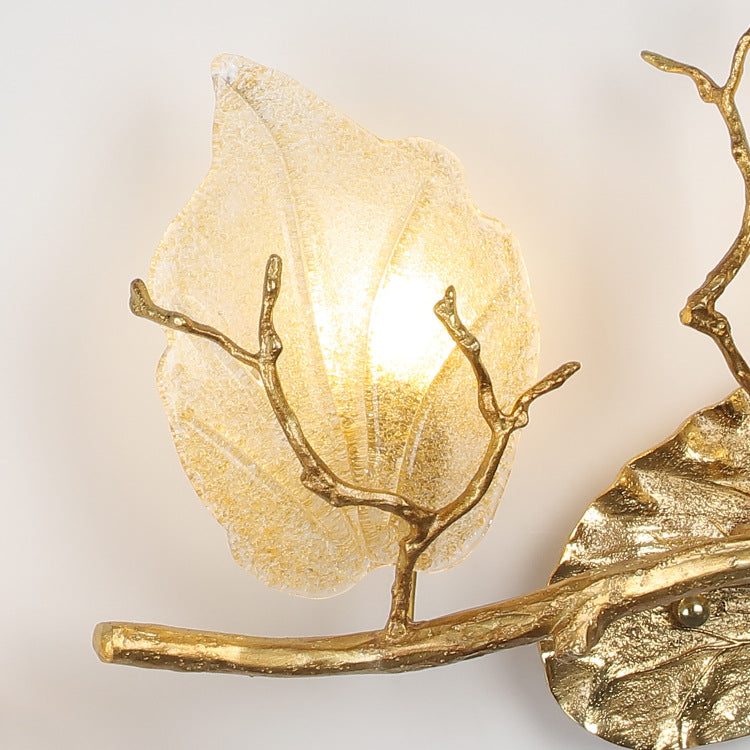 Wall – 2-Light Copper Leaves Lamp with Tree Branch Base
