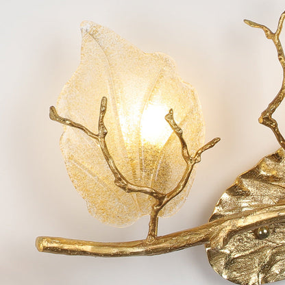 Wall – 2-Light Copper Leaves Lamp with Tree Branch Base