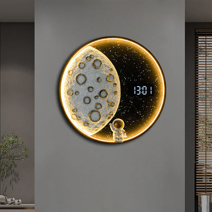 Wall LED Moon-Inspired Round Lamp in Resin, Aluminum & Wood