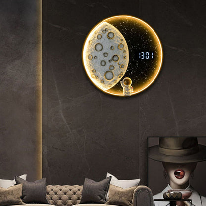 Wall LED Moon-Inspired Round Lamp in Resin, Aluminum & Wood