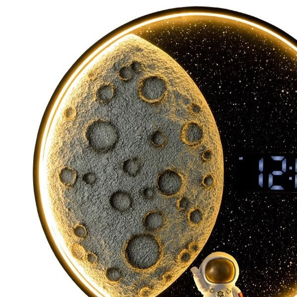 Wall LED Moon-Inspired Round Lamp in Resin, Aluminum & Wood