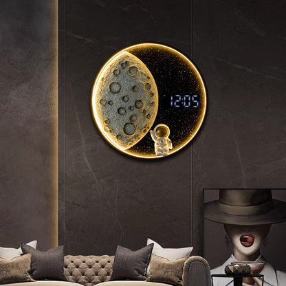 Wall LED Moon-Inspired Round Lamp in Resin, Aluminum & Wood