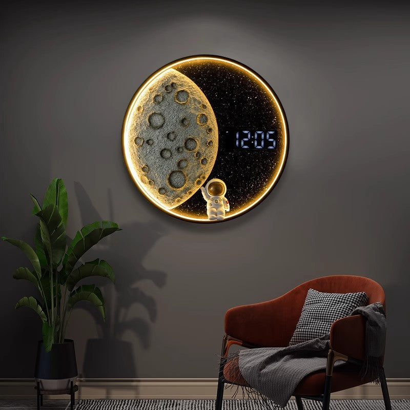 Wall LED Moon-Inspired Round Lamp in Resin, Aluminum & Wood