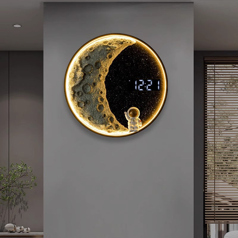 Wall LED Moon-Inspired Round Lamp in Resin, Aluminum & Wood
