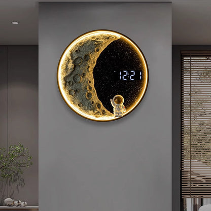 Wall LED Moon-Inspired Round Lamp in Resin, Aluminum & Wood