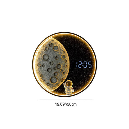 Wall LED Moon-Inspired Round Lamp in Resin, Aluminum & Wood