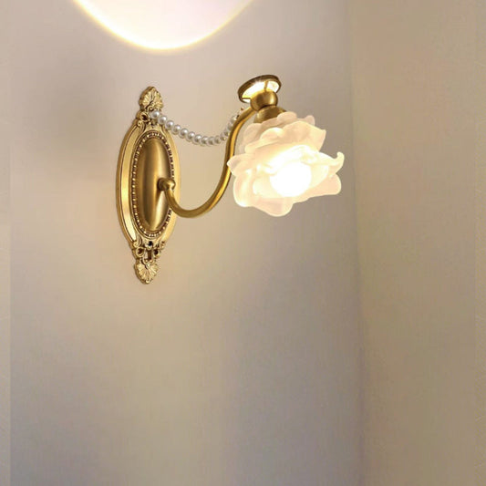 Flower Pearl Brass Glass 1-Light Wall Sconce Lamp