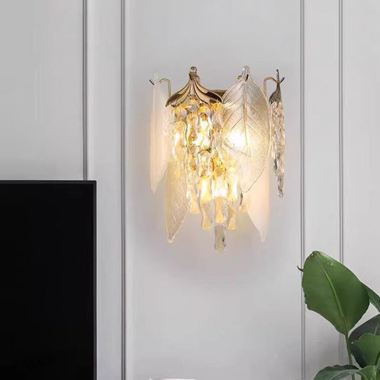 European Cone Metal Glass Crystal 3-Light Wall Sconce Lamp