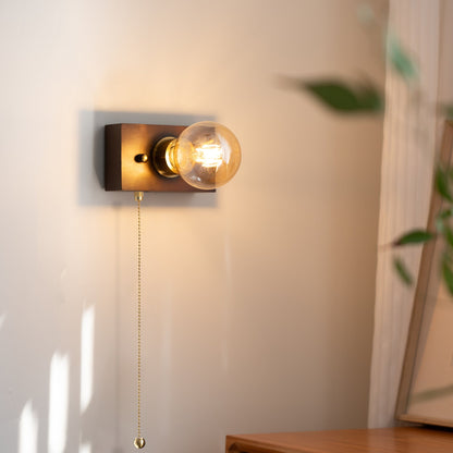 Rectangular Wood Aluminum Glass 1-Light Wall Sconce Lamp