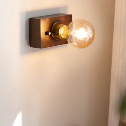 Rectangular Wood Aluminum Glass 1-Light Wall Sconce Lamp