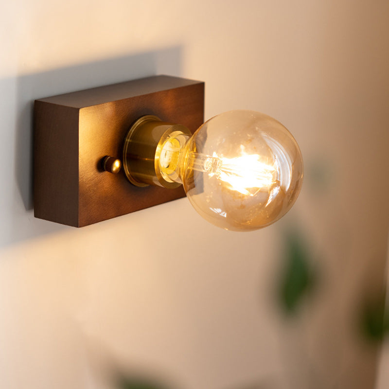 Rectangular Wood Aluminum Glass 1-Light Wall Sconce Lamp