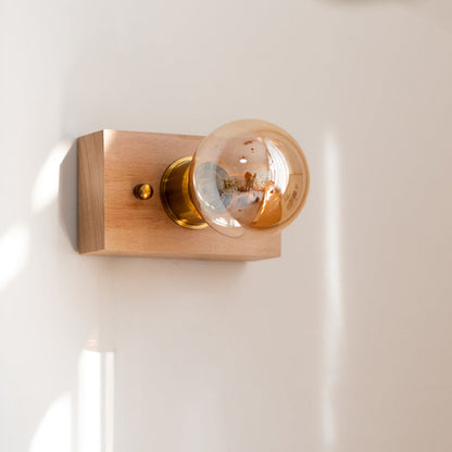 Rectangular Wood Aluminum Glass 1-Light Wall Sconce Lamp