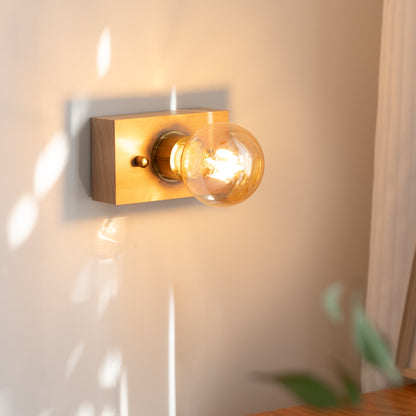 Rectangular Wood Aluminum Glass 1-Light Wall Sconce Lamp
