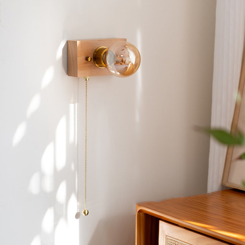 Rectangular Wood Aluminum Glass 1-Light Wall Sconce Lamp