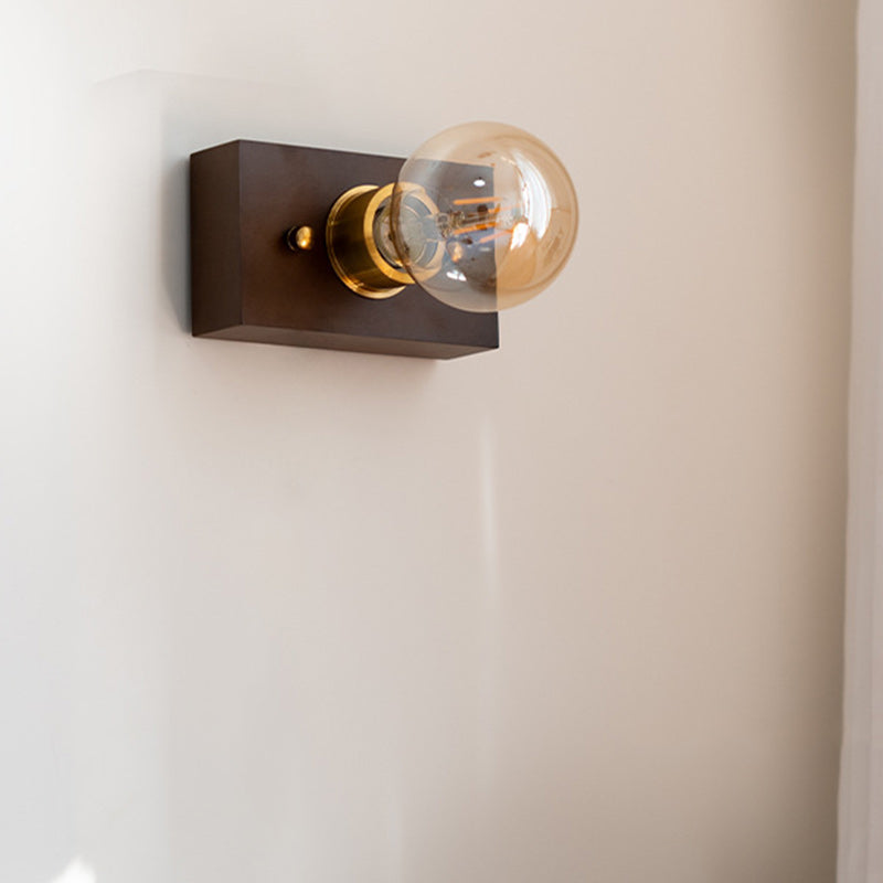 Rectangular Wood Aluminum Glass 1-Light Wall Sconce Lamp