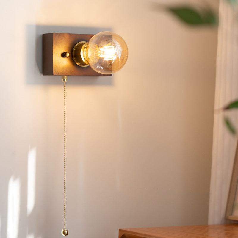 Rectangular Wood Aluminum Glass 1-Light Wall Sconce Lamp