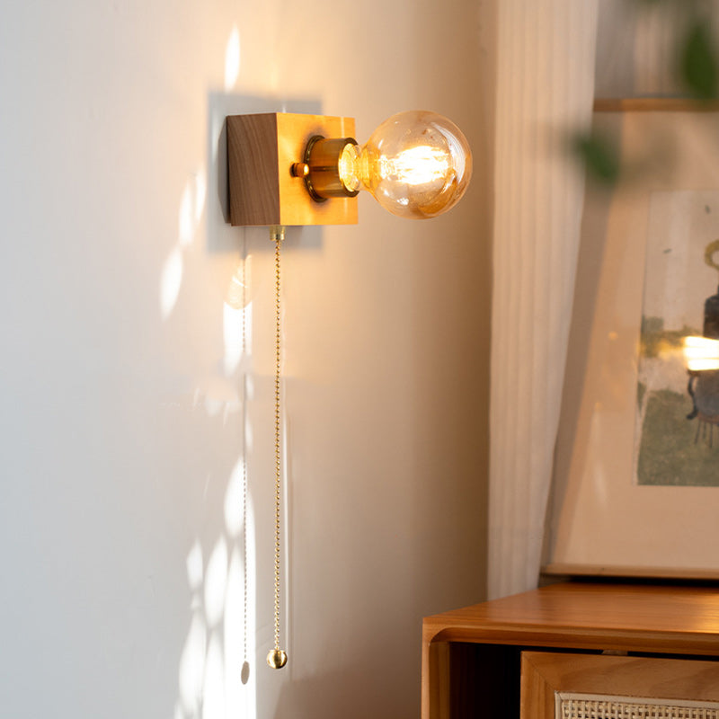 Rectangular Wood Aluminum Glass 1-Light Wall Sconce Lamp